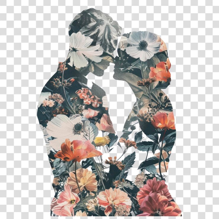 PSD png flower collage casal abraçando padrão colagem de flor