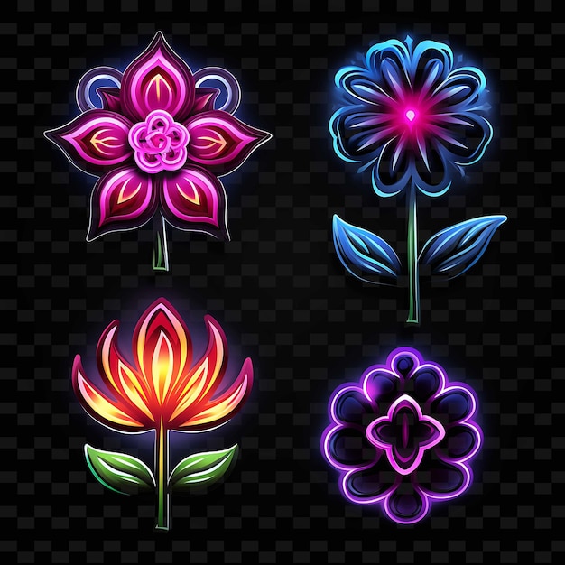 PSD png flower icon emoji com flores vibrantes e belas linhas de néon expres y2k forma atraente