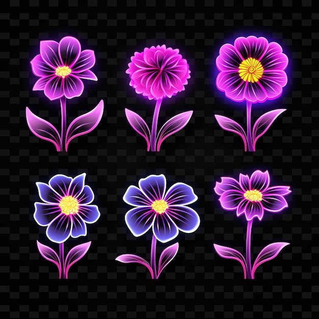 PSD png flower icon emoji com flores vibrantes e belas linhas de néon expres y2k forma atraente