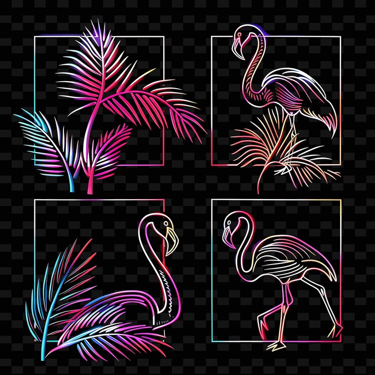 PSD png foglie di palma tropicali borderlines design con motivi di flamingoillustrazione abstract collezioni