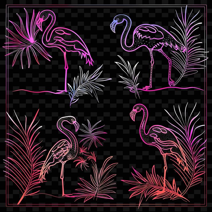 PSD png foglie di palma tropicali borderlines design con motivi di flamingoillustrazione abstract collezioni