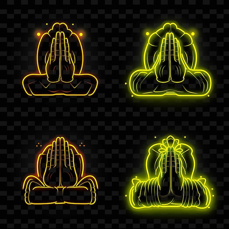 PSD png folded hands icon emoji con preghiera grateful and hopeful ex neon lines y2k forma accattivante