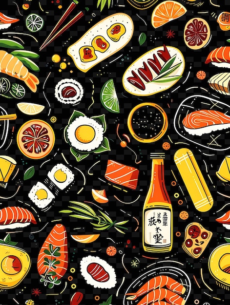 PSD png food tape decal com desenhos inspirados em pratos deliciosos um neon criativo y2k shape decorativen