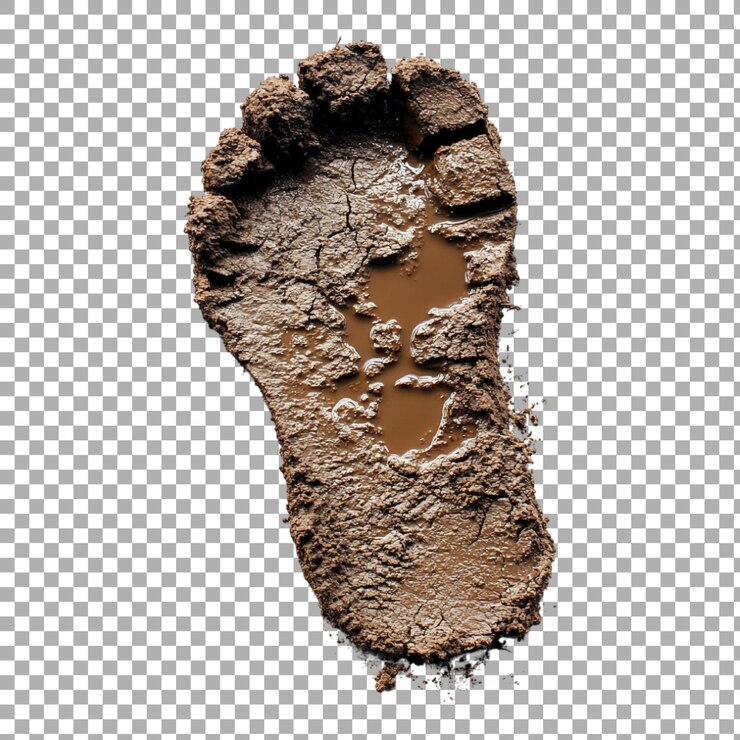 PSD png footprint in wet mud against transparent background