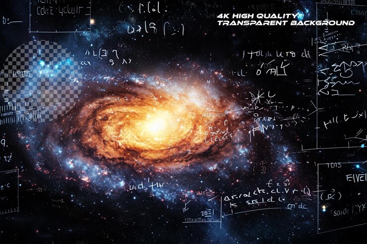 PSD png fórmulas matemáticas y físicas en el contexto de una galaxia en el universo