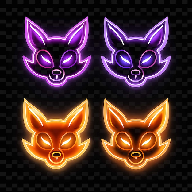 PSD png fox face icon emoji mit sly neugierig aufgeregt und schläfrig expr neonlinien y2k form auffällig