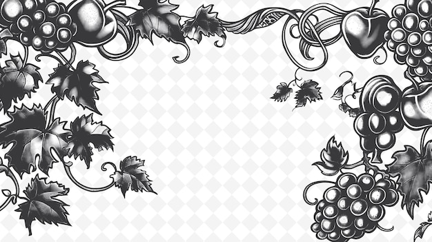 PSD png frame art con tema de frutas con decoraciones de manzanas y uvas ilustración de bor frame art decorativo