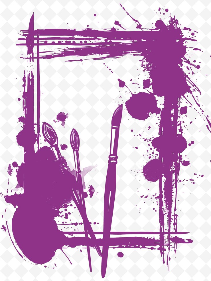 PSD png frame artístico arte com pincel e paleta decorações b ilustração frame art decorativo