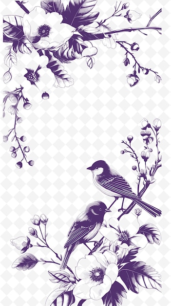 Png frühlings-postkarten-design mit blumenrahmen design-stil dekoration konturkunst schreibkunst dekorativ