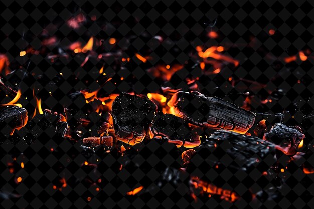 PSD png fuego de carbón ardiente con brasas rojas brillantes fuego proporciona efecto de textura de neón colección y2k