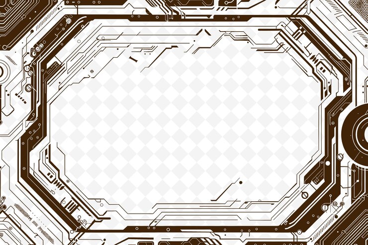 PSD png futuristic frame art with holographic shapes and circuitry d illustration frame art decorative