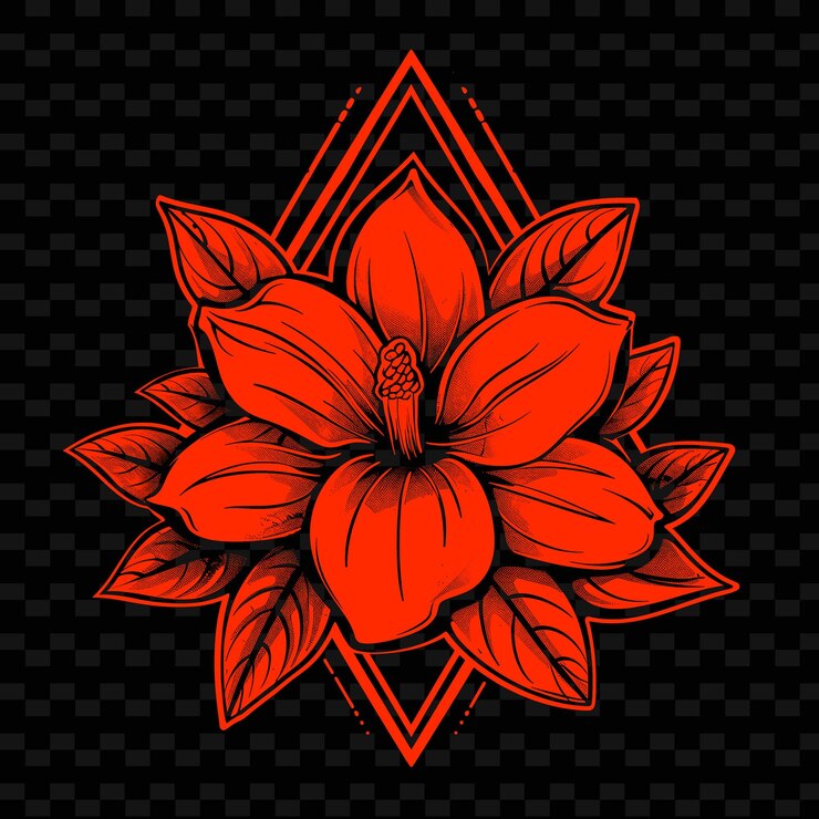 PSD png gardenia con bobinas de python y arte de línea simple con contorno triangular de animales y hojas tropicales