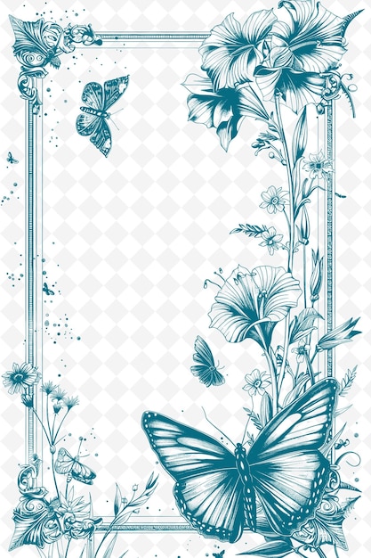 PSD png-garten-postkarten-design mit viktorianischem rahmen-stil-design dec outline arts scribble dekorativ