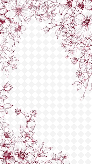 PSD png-garten-themen-postkarten-design mit einem trellis-rahmen-stil cou outline arts scribble decorative