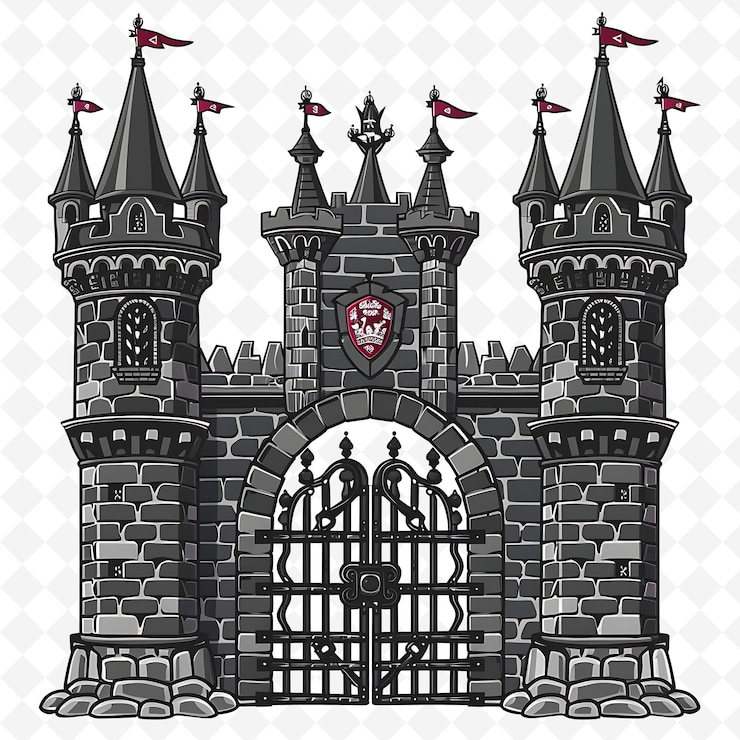PSD png gatehouse gate con decoraciones de boda del castillo escocés los diseños de arte abstracto creativo