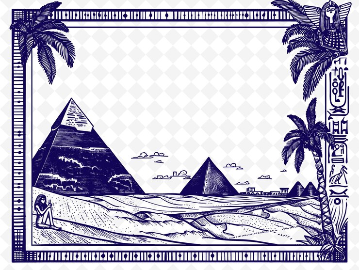 PSD png geroglifici egiziani arte di cornice con faraone e piramidi d illustrazione arte di cornici decorative