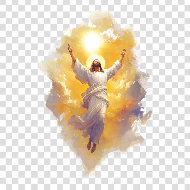 PSD png gesù ascende al cielo illustrazione fotografia spirituale