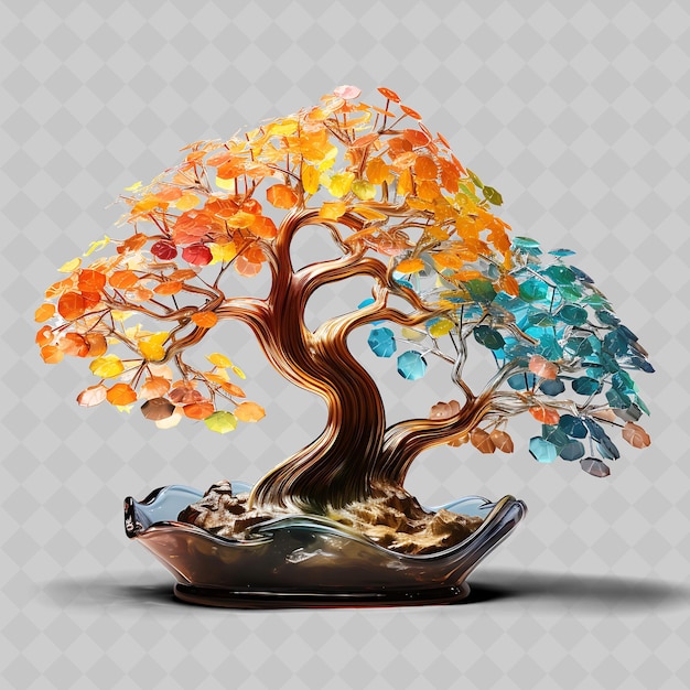 Png ginkgo bonsai árbol pot de vidrio en forma de abanico hojas artísticas conc transparente decoración de árboles diversos