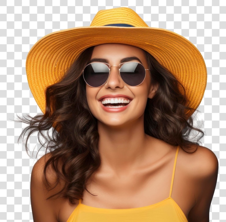 PSD png giovane donna brasiliana carina ritratto allegro e ridente