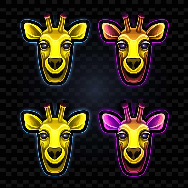 PSD png giraffe face icon emoji avec des lignes de néon hautes, surprises, endormies et affamées y2k forme accrocheuse