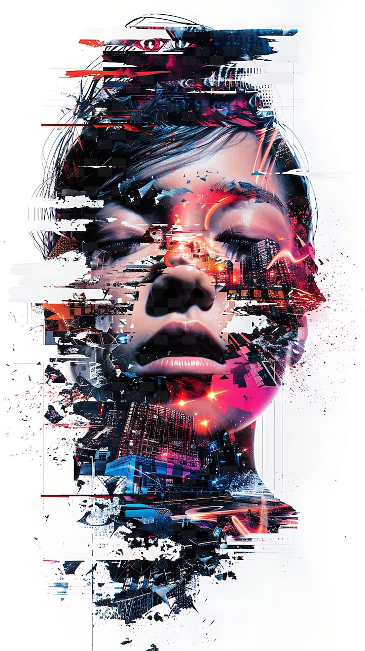 PSD png glitch collage mit geschichteten bildern und texturen abstract sha illustration textur hintergrund