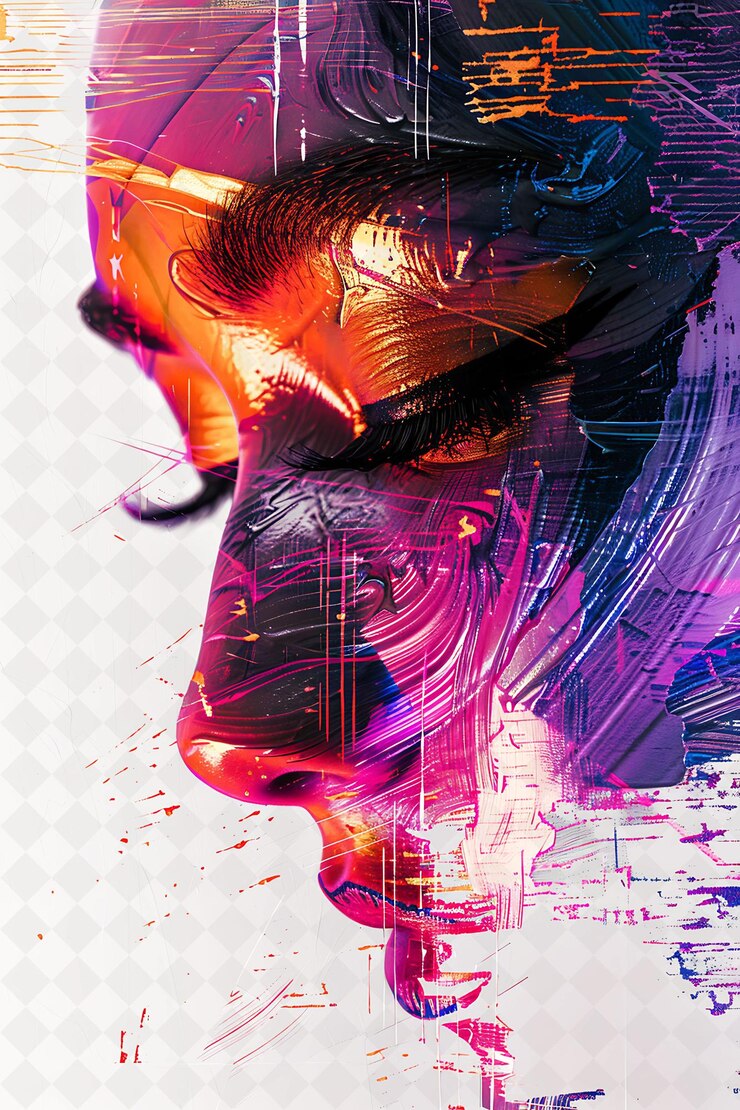PSD png glitch magazine cover with distorted graphics and abstract s illustration texture background