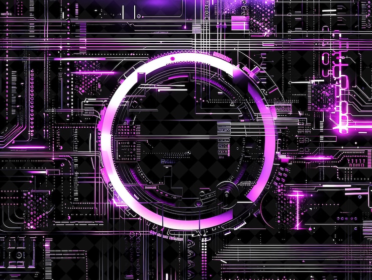 PSD png glitchy error frame encasing bytecoin con binary glitches una forma de neón y2k en un fondo oscuro