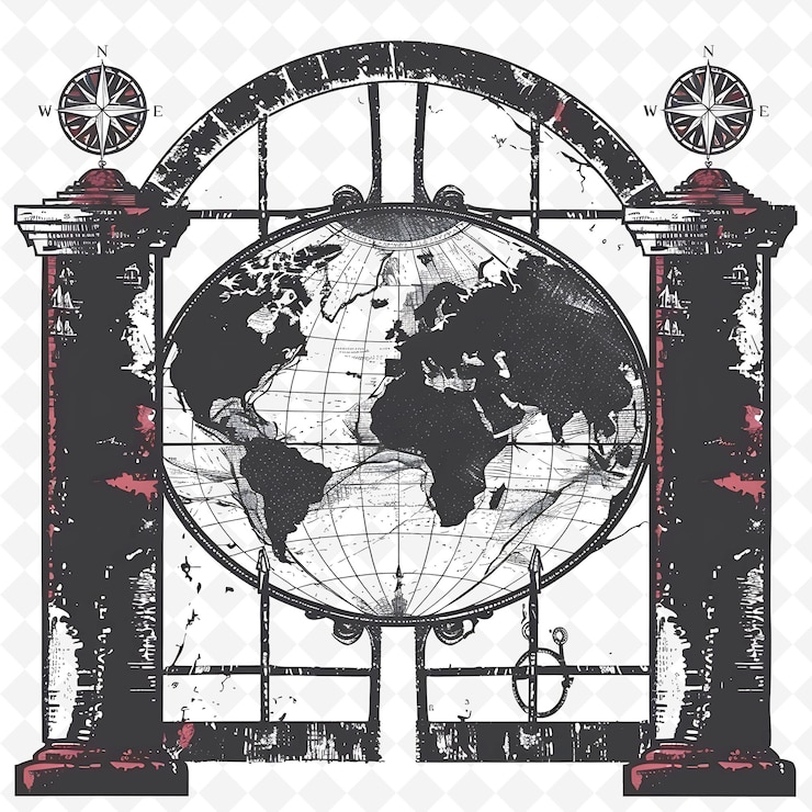 PSD png globe gate con decoraciones de boda de viaje la puerta está decorada diseños de arte abstracto creativo