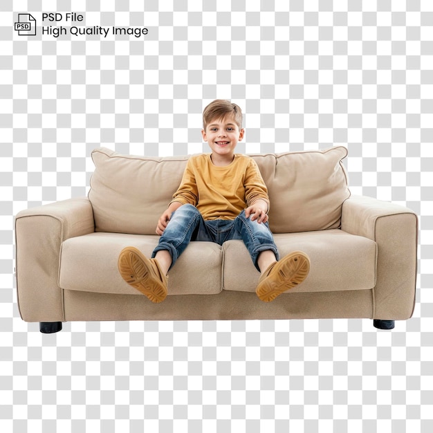 PNG Glückliches Kind sitzt auf dem Sofa