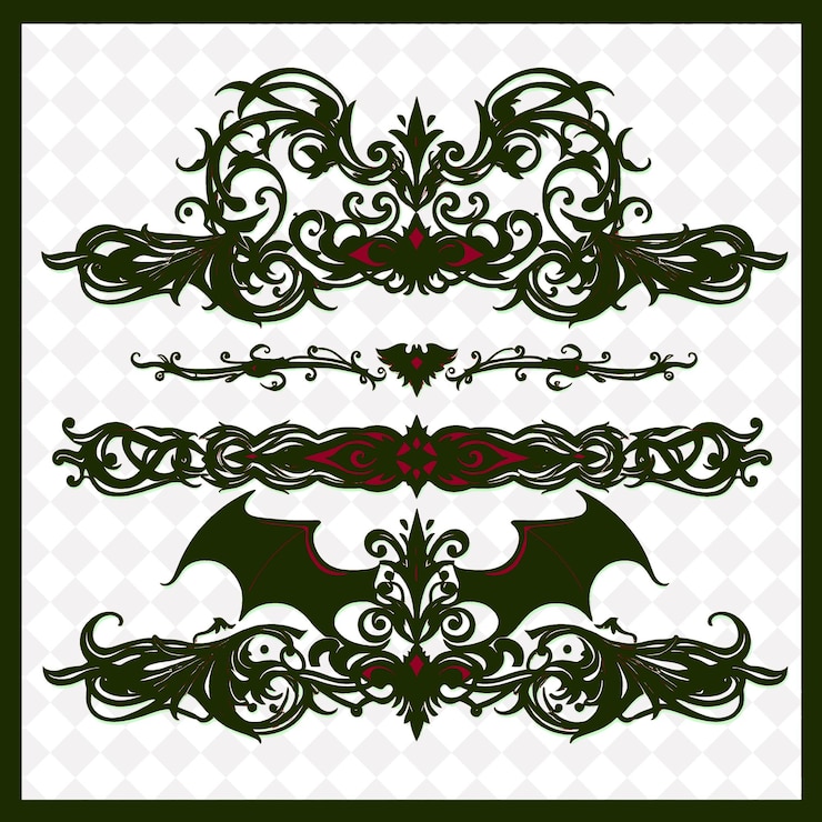 PSD png gothic borderlines design mit dunklen und unheimlichen dekorationen im stil von dra folk art design