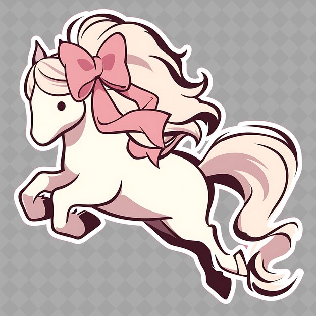 PSD png graceful et kawaii anime fille de cheval avec un ruban avec une collection d'autocollants chibi créatifs