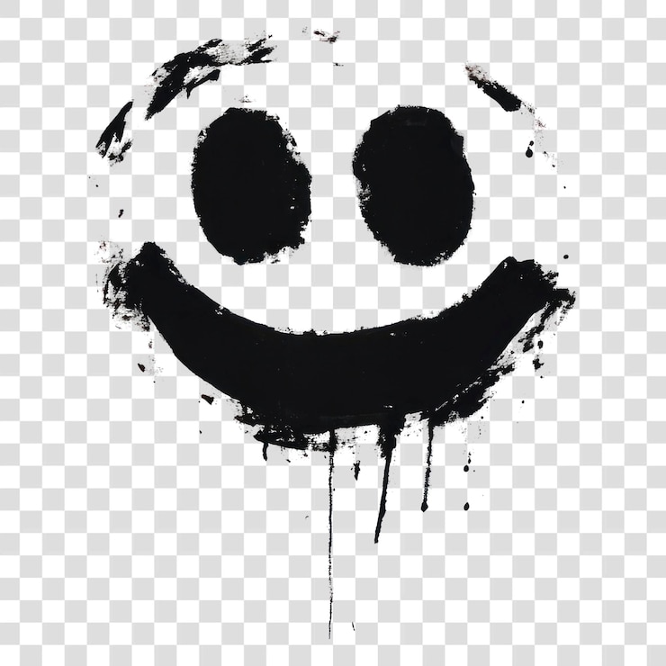 PSD png graffiti de rosto sorridente em branco e preto
