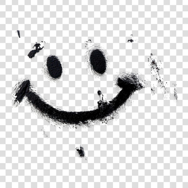 PSD png graffiti de rosto sorridente em spray preto e branco
