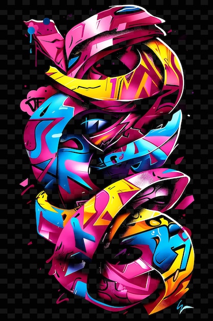 PSD png-graffiti-klebeband mit kühnen städtischen designs und hellen kühnen kreativen neon-y2k-formdekorativen