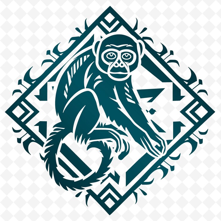 PSD png granadilla púrpura con silueta de mono capuchino y contorno mínimo de animales y hojas tropicales