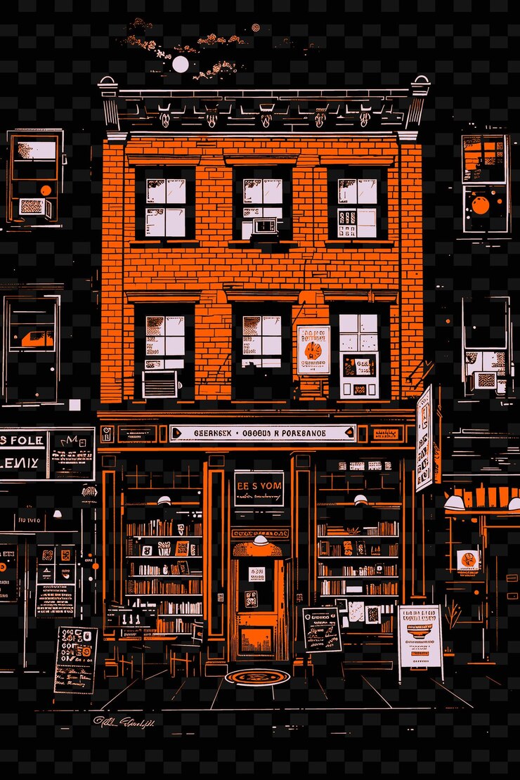 PSD png greenwich village con bohemian street scene y brick archi ilustración escena de la ciudad decoración de arte