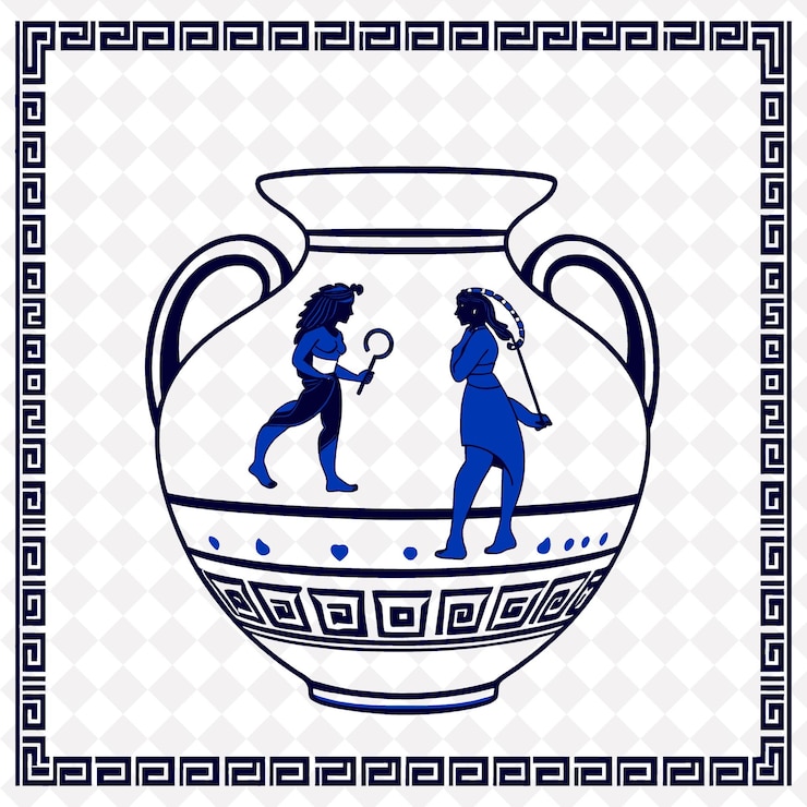 PSD png grego com padrões de meandro design de fronteira decorado com vermelho e preto fi design de arte folclórica