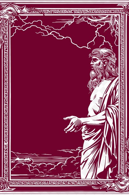 PSD png griechische mythologie rahmenkunst mit zeus und blitz dekoration illustration rahmenkunst dekoration