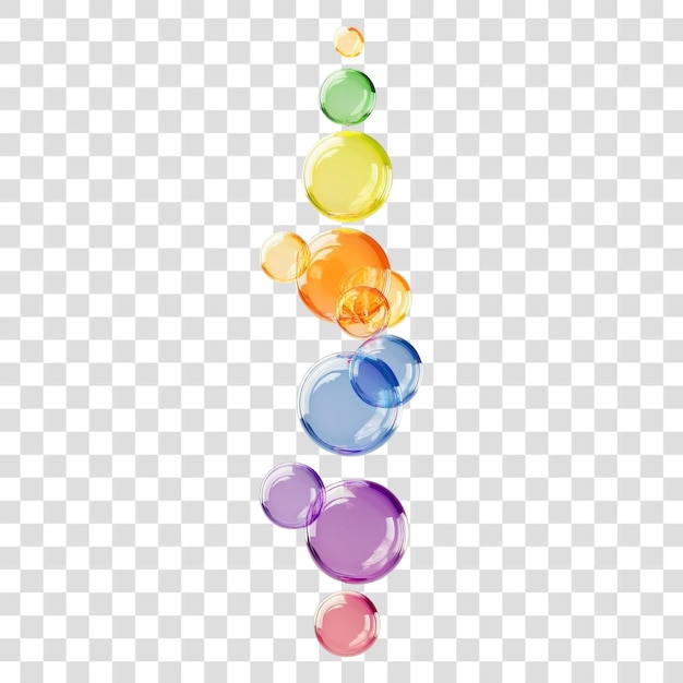 PNG Un groupe de bulles d'arc-en-ciel flottant vertical chandelier transparent décoratif