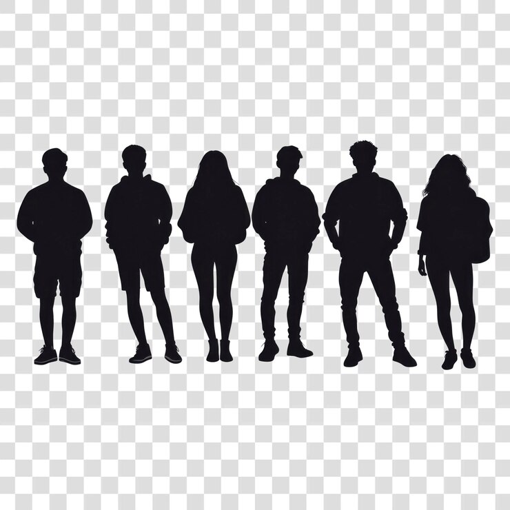 PSD png gruppo di studenti universitari silhouette persona minimalista