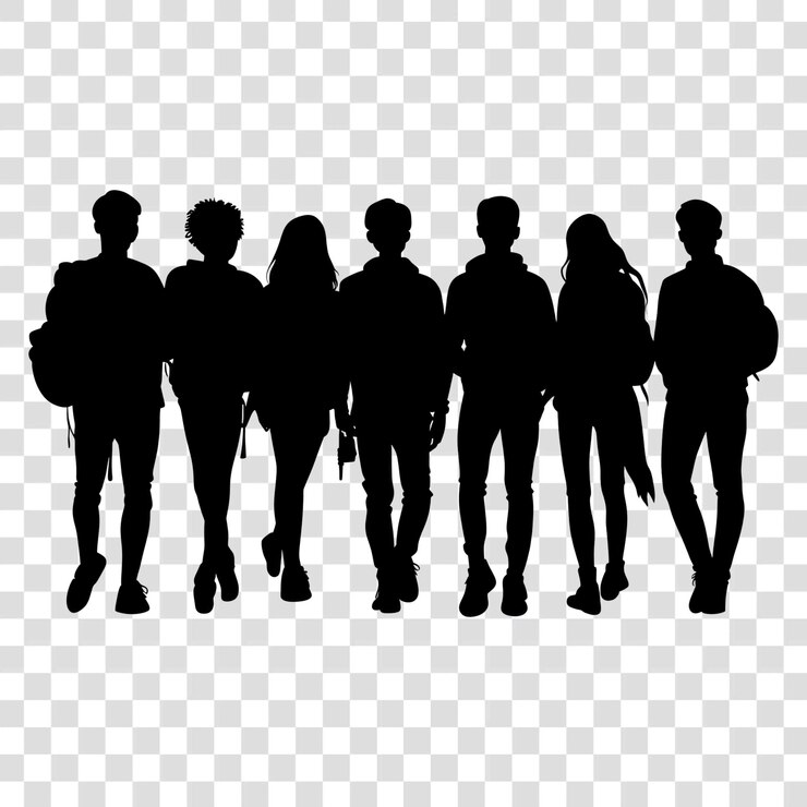 PSD png gruppo di studenti universitari silhouette studenti neri