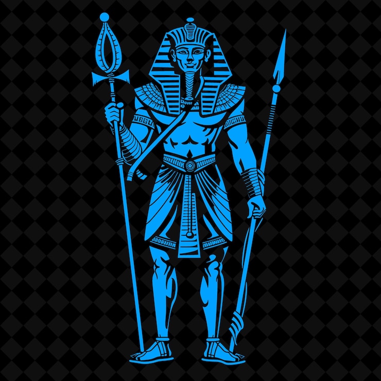 PSD png guerreiro egípcio com um cetro de was e um khepesh expressando a forma do personagem do guerreiro medieval