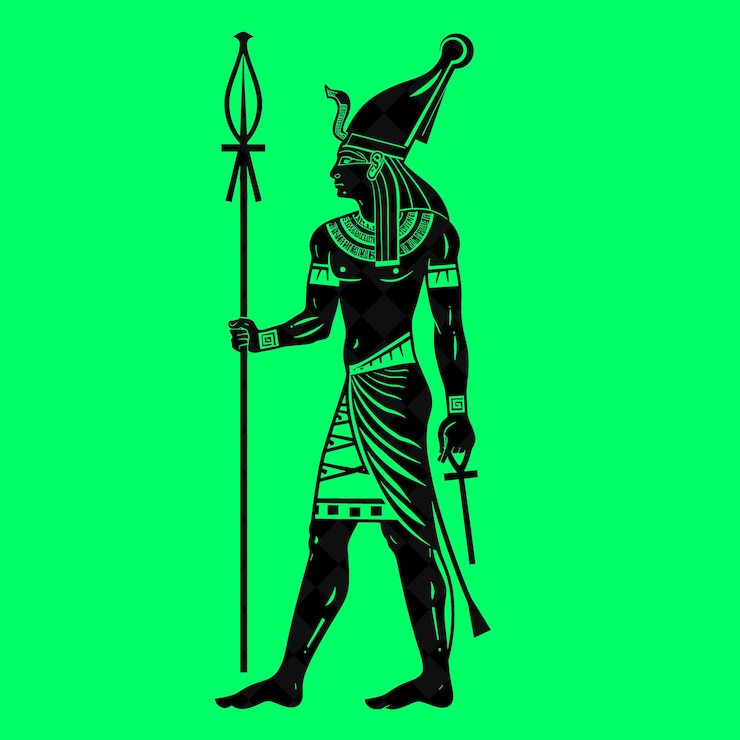 PSD png guerreiro egípcio com um cetro de was e um khepesh expressando a forma do personagem do guerreiro medieval