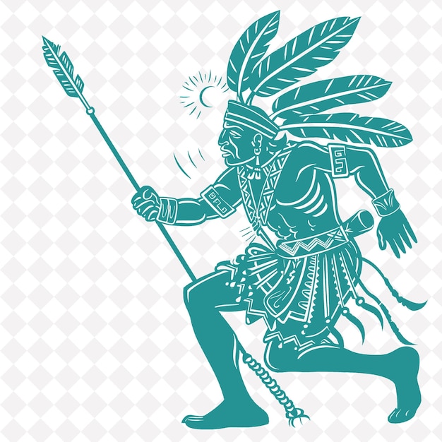 PSD png guerrero azteca con un atlatl y un tlahuiztli expresando la forma de carácter del guerrero medieval agi