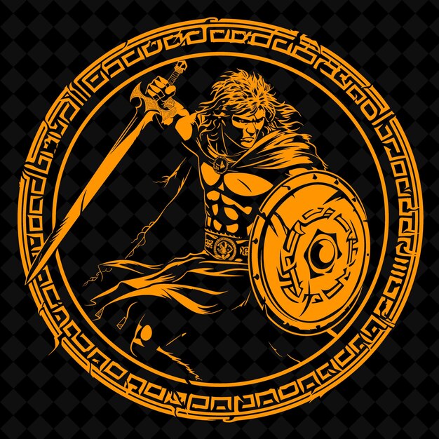 PSD png guerrero celta con una espada y un escudo pintado con woad y forma de personaje de guerrero medieval