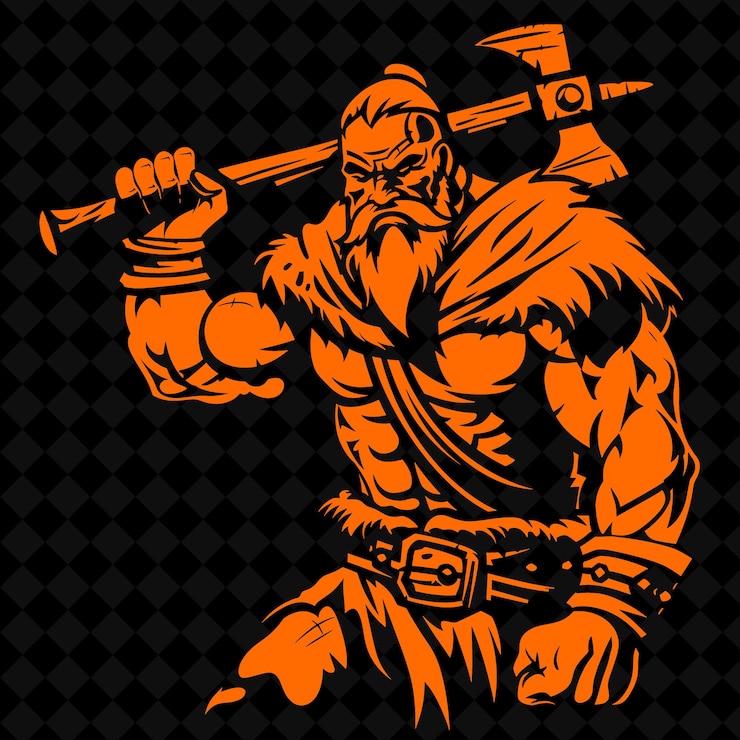 PSD png guerrero eslavo con una mazá una expresión feroz en una batalla p forma de personaje de guerrero medieval
