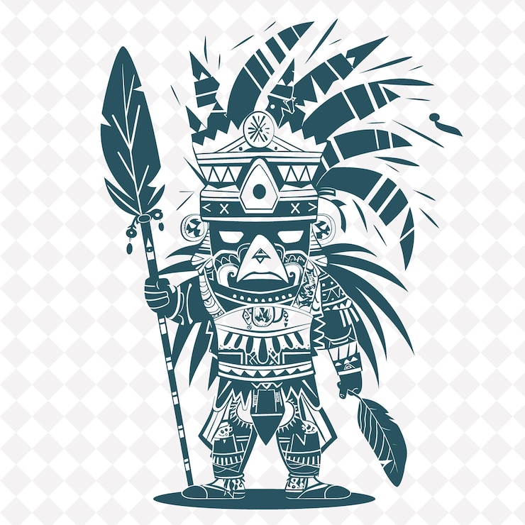 PSD png guerrero inca con una bola adornada con plumas y joyas guerrero medieval forma de personaje
