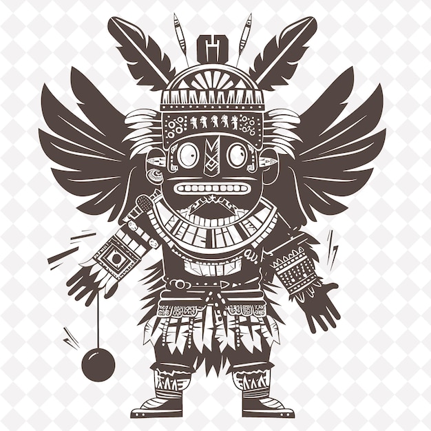 PSD png guerrero inca con una bola adornada con plumas y joyas guerrero medieval forma de personaje