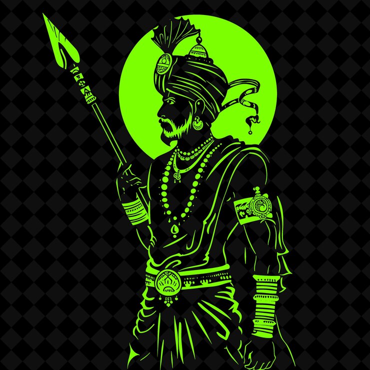 PSD png guerrero rajput con un khanda adornado con joyas y una forma de personaje de guerrero medieval turb