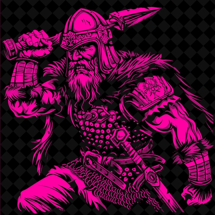 PSD png guerrero sajón con un martillo de guerra una expresión feroz en un murciélago forma de personaje de guerrero medieval
